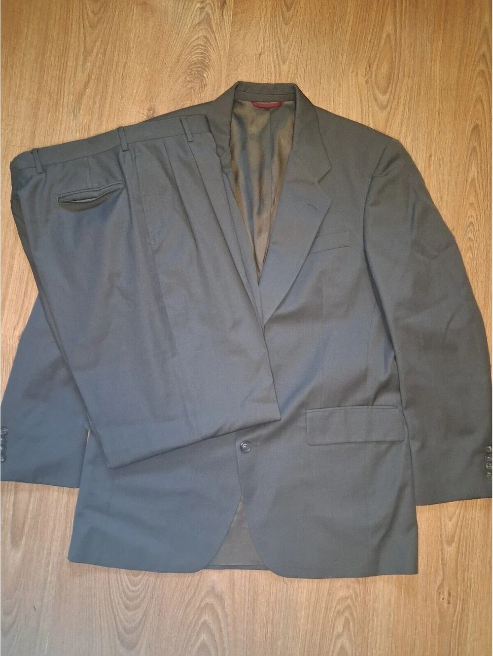 Jos Bank 2 Piece Suit Mens 42L 32x32 Olive Green 100% Wool